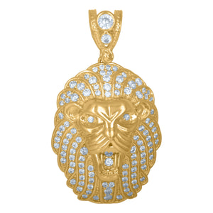 10kt Yellow Gold Mens Cubic Zirconia Lion Charm Pendant
