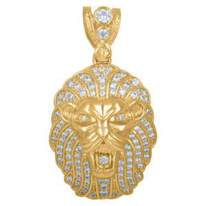 10kt Yellow Gold Mens Cubic Zirconia Lion Charm Pendant