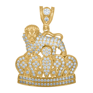 10kt Yellow Gold Mens Cubic Zirconia Lion Charm Pendant