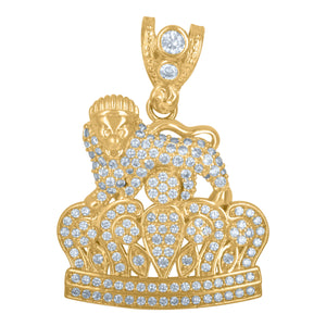 10kt Yellow Gold Mens Cubic Zirconia Lion Charm Pendant