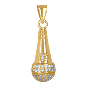 10kt Yellow Gold Mens Cubic Zirconia Mic Instrument Music Charm Pendant
