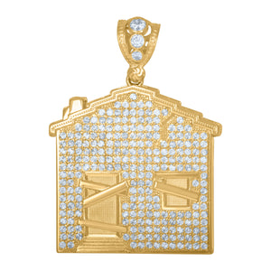 10kt Yellow Gold Mens Cubic Zirconia Trap House Fashion Charm Pendant