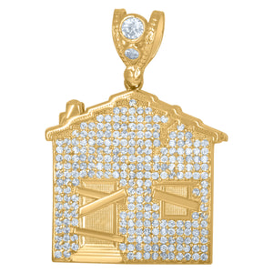 10kt Yellow Gold Mens Cubic Zirconia Trap House Fashion Charm Pendant