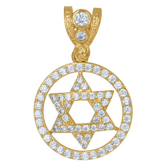10kt Yellow Gold Mens Cubic Zirconia Star Of David Religious Charm Pendant