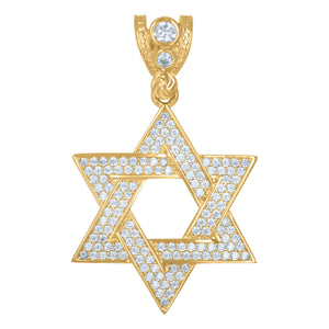 10kt Yellow Gold Mens Cubic Zirconia Star Of David Religious Charm Pendant