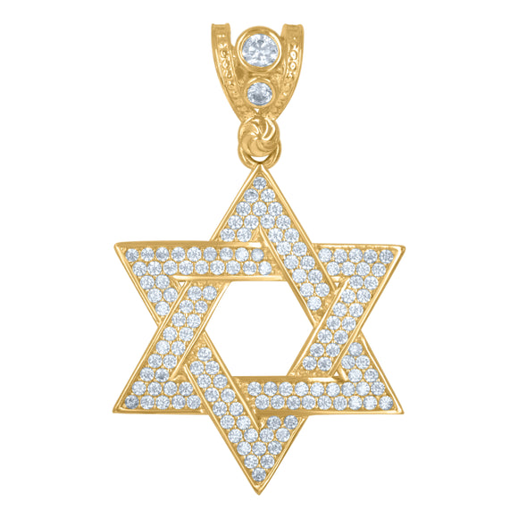10kt Yellow Gold Mens Cubic Zirconia Star Of David Religious Charm Pendant