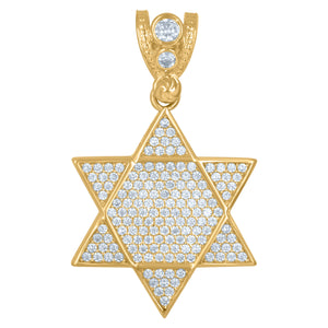 10kt Yellow Gold Mens Cubic Zirconia Cluster Star Of David Religious Charm Pendant