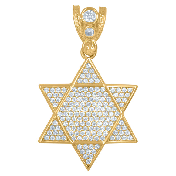 10kt Yellow Gold Mens Cubic Zirconia Cluster Star Of David Religious Charm Pendant