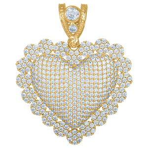 10kt Yellow Gold Womens Cubic Zirconia Cluster Heart Charm Pendant