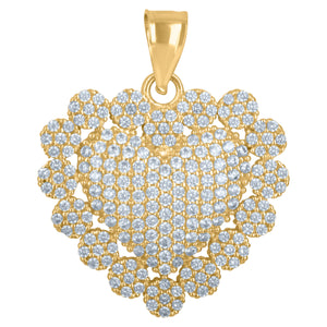 10kt Yellow Gold Womens Cubic Zirconia Cluster Heart Charm Pendant