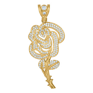 10kt Yellow Gold Mens Cubic Zirconia Rose Flower Nature Charm Pendant