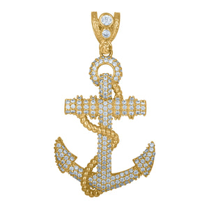 10kt Yellow Gold Mens Cubic Zirconia Anchor Ocean Charm Pendant