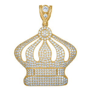 10kt Yellow Gold Mens Cubic Zirconia Crown Fashion Charm Pendant