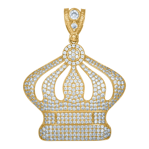 10kt Yellow Gold Mens Cubic Zirconia Crown Fashion Charm Pendant