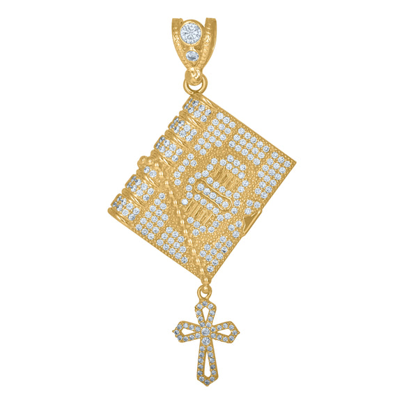 10kt Yellow Gold Mens Cubic Zirconia Holy Bible Religious Charm Pendant