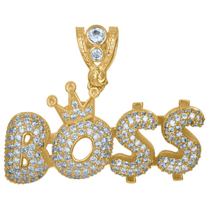 10kt Yellow Gold Mens Cubic Zirconia Boss Fashion Charm Pendant