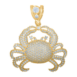10kt Yellow Gold Mens Cubic Zirconia Crab Sealife Charm Pendant