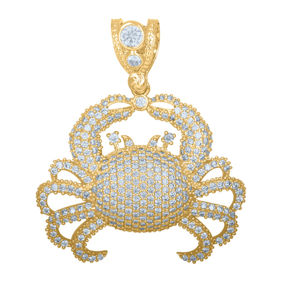 10kt Yellow Gold Mens Cubic Zirconia Crab Sealife Charm Pendant