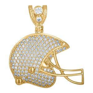 10kt Yellow Gold Mens Cubic Zirconia Helmet Rugby Sports Charm Pendant