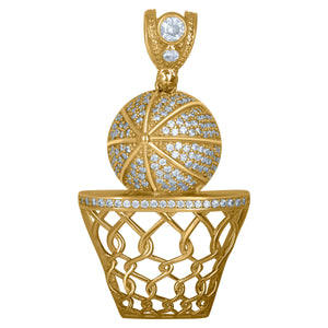 10kt Yellow Gold Mens Cubic Zirconia Basket Ball Sports Charm Pendant