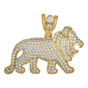 10kt Yellow Gold Mens Cubic Zirconia Lion Charm Pendant