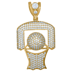 10kt Yellow Gold Mens Cubic Zirconia Basket Ball Sports Charm Pendant