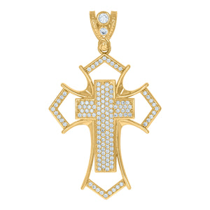 10kt Yellow Gold Mens Cubic Zirconia Passion Cross Religious Charm Pendant