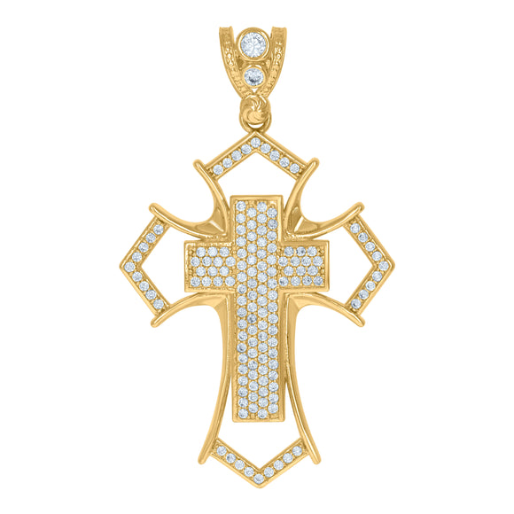 10kt Yellow Gold Mens Cubic Zirconia Passion Cross Religious Charm Pendant