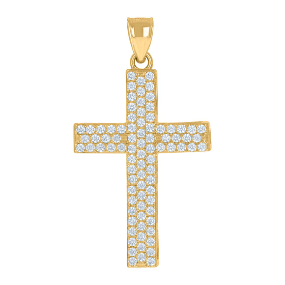 10kt Yellow Gold Mens Cubic Zirconia Cross Religious Charm Pendant