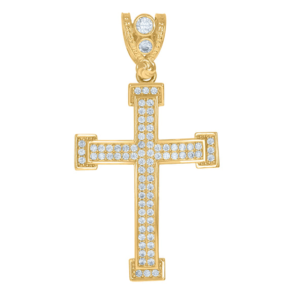 10kt Yellow Gold Mens Cubic Zirconia Cross Religious Charm Pendant