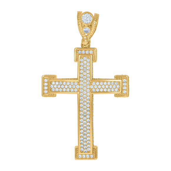 10kt Yellow Gold Mens Cubic Zirconia Cross Religious Charm Pendant