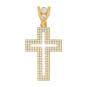 10kt Yellow Gold Mens Cubic Zirconia Cross Religious Charm Pendant