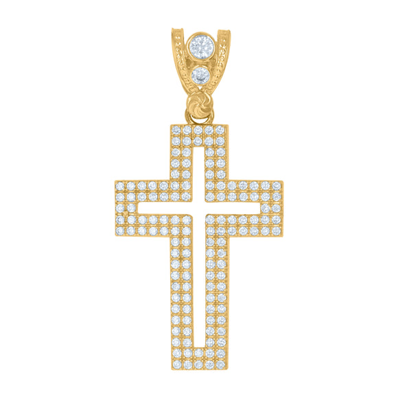 10kt Yellow Gold Mens Cubic Zirconia Cross Religious Charm Pendant