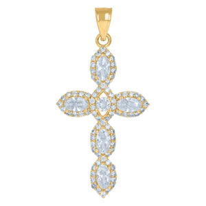 10kt Yellow Gold Mens Cubic Zirconia Cross Religious Charm Pendant