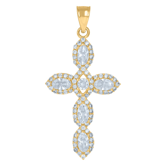 10kt Yellow Gold Mens Cubic Zirconia Cross Religious Charm Pendant