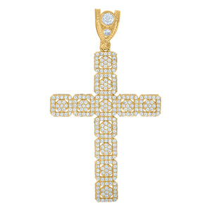 10kt Yellow Gold Mens Cubic Zirconia Cross Religious Charm Pendant