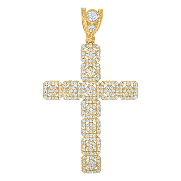10kt Yellow Gold Mens Cubic Zirconia Cross Religious Charm Pendant