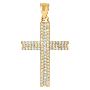 10kt Yellow Gold Mens Cubic Zirconia Cross Religious Charm Pendant