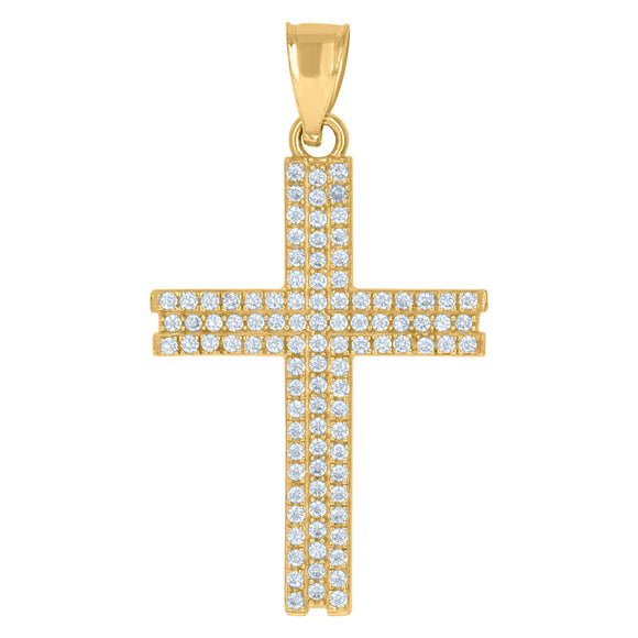 10kt Yellow Gold Mens Cubic Zirconia Cross Religious Charm Pendant