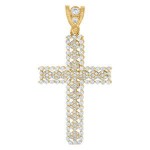 10kt Yellow Gold Mens Cubic Zirconia Cross Religious Charm Pendant