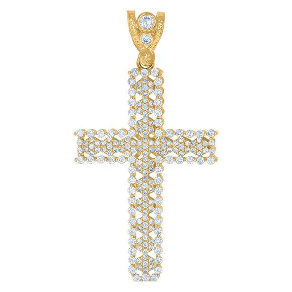 10kt Yellow Gold Mens Cubic Zirconia Cross Religious Charm Pendant