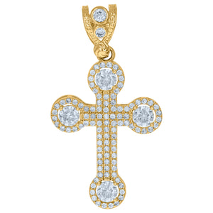 10kt Yellow Gold Mens Cubic Zirconia Cross Religious Charm Pendant