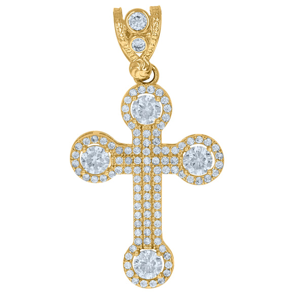 10kt Yellow Gold Mens Cubic Zirconia Cross Religious Charm Pendant