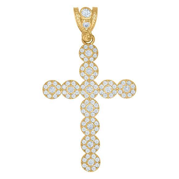 10kt Yellow Gold Mens Cubic Zirconia Cross Religious Charm Pendant