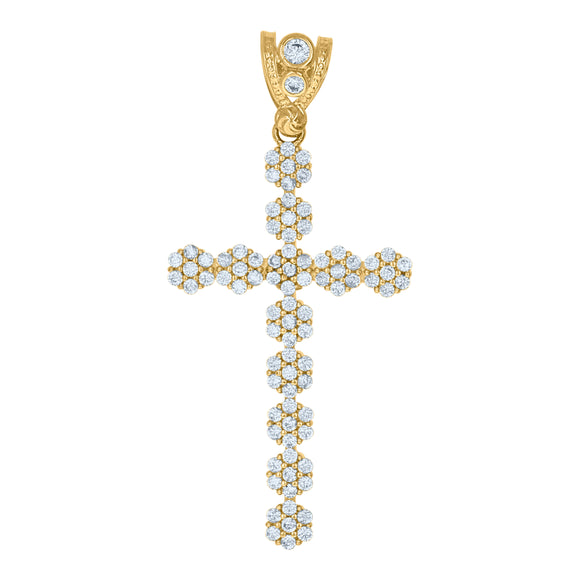 10kt Yellow Gold Mens Cubic Zirconia Cross Religious Charm Pendant