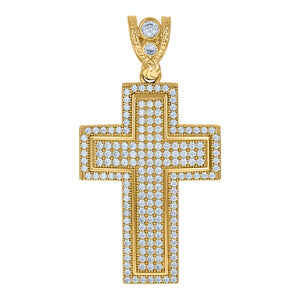 10kt Yellow Gold Mens Cubic Zirconia Cross Religious Charm Pendant
