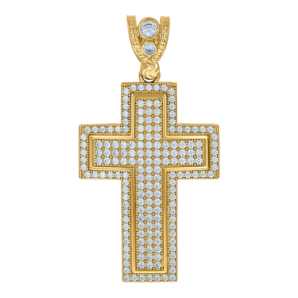 10kt Yellow Gold Mens Cubic Zirconia Cross Religious Charm Pendant