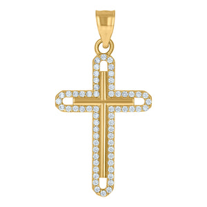 10kt Yellow Gold Mens Cubic Zirconia Cross Religious Charm Pendant
