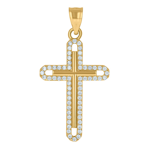 10kt Yellow Gold Mens Cubic Zirconia Cross Religious Charm Pendant
