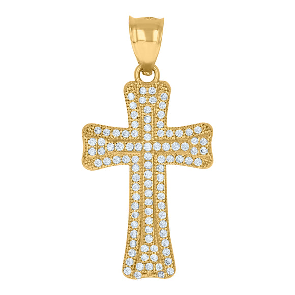 10kt Yellow Gold Mens Cubic Zirconia Cross Religious Charm Pendant